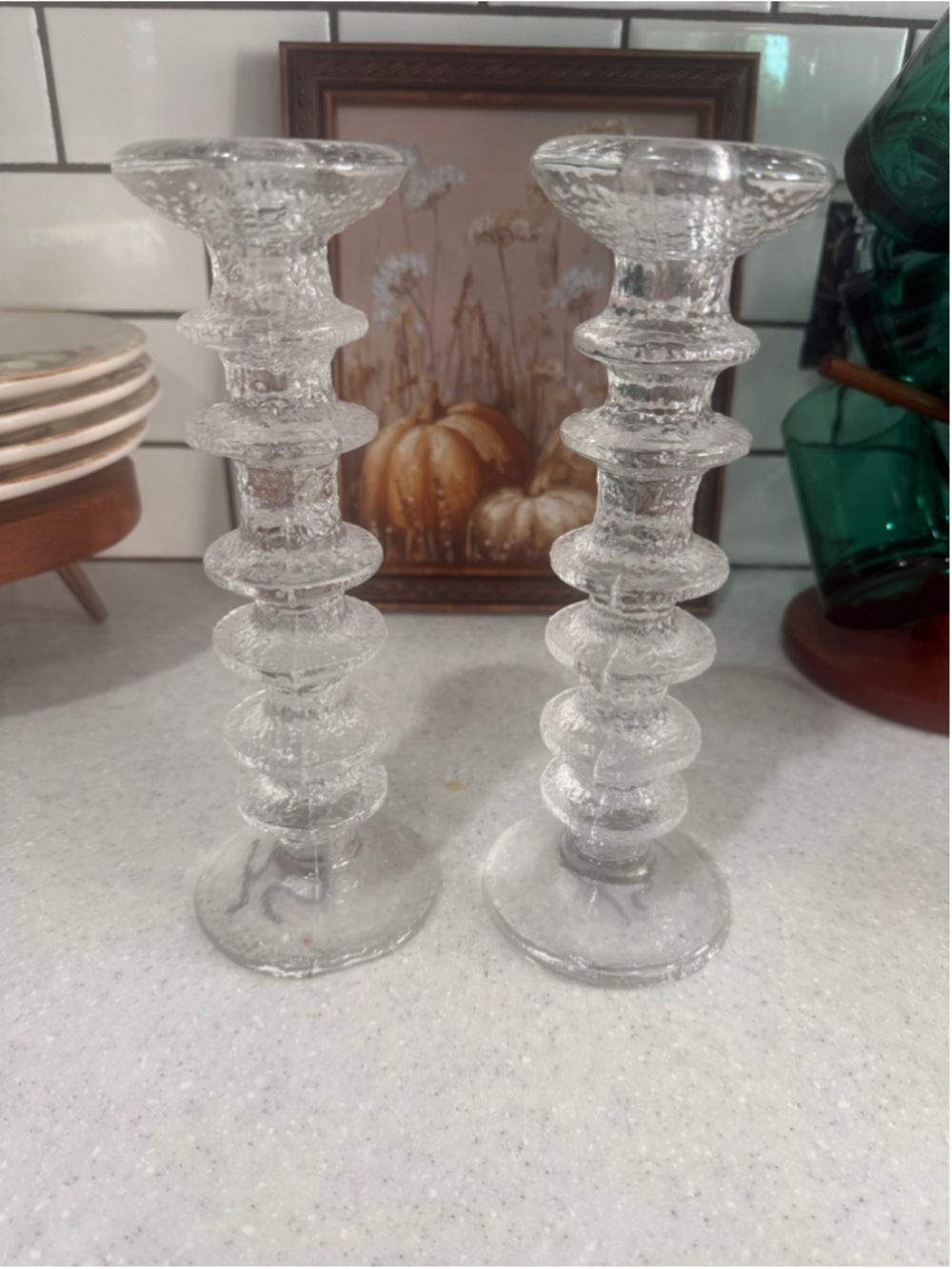 Vintage Finnish Glass Candlesticks Tim Sarpaneva 6 Rings